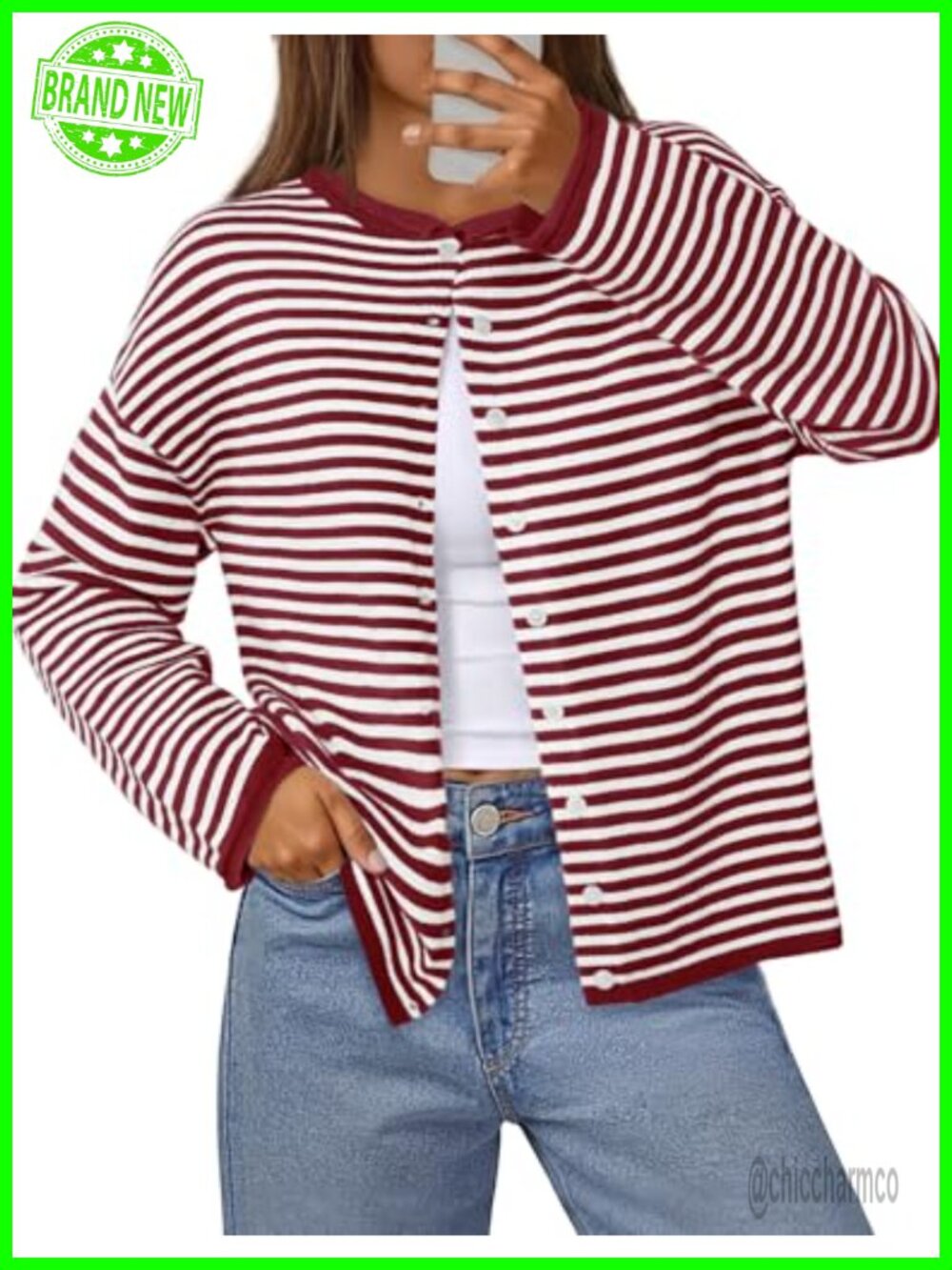 MEROKEETY Striped Cardigan Button Down Long Sleeve Women's Sweater
